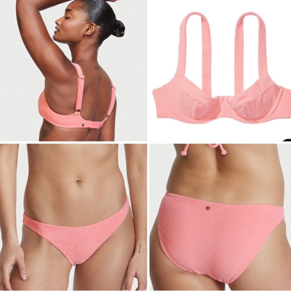 Victoria’s Secret Wicked Push Up Terry Bikini Top & Bottom 34DDD/L NWT Pink